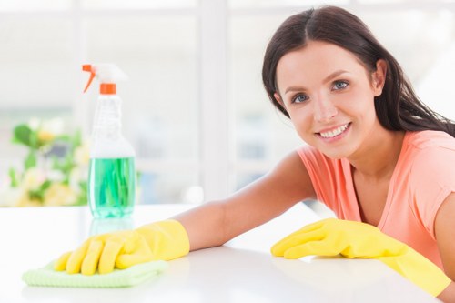 Laundry and recycling materials sorted for sustainable dry cleaning operations in Bloomsbury