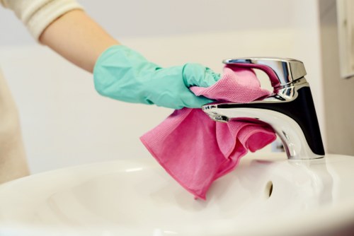 Cleaner using safety equipment in a professional environment