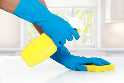 Cleaners preparing equipment for a scheduled service